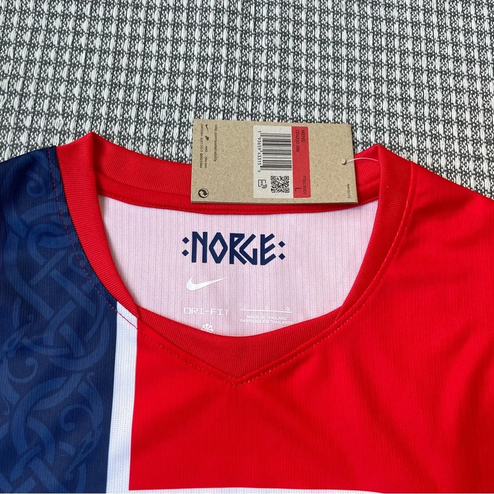 Nike Norway Red Soccer Jersey with Navy Cross
